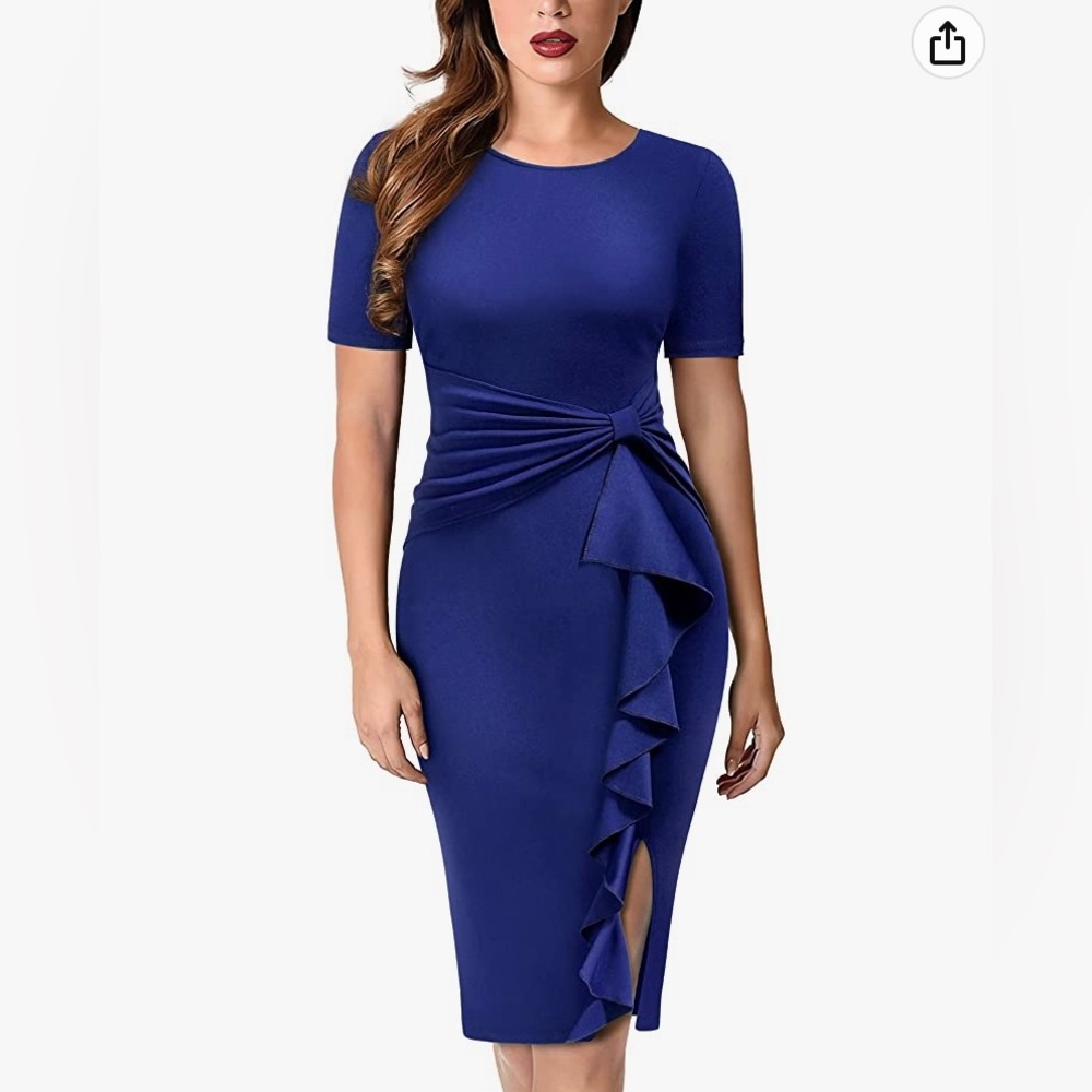 AISIZE 50s Vintage Ruffle Peplum Pencil Dress